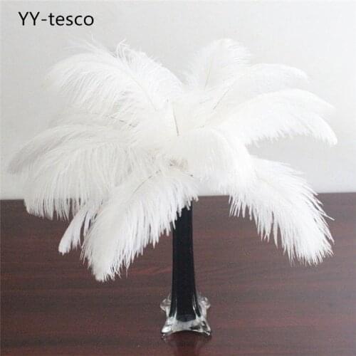 YY-tesco 10 Pcs/Lot Natural White Ostrich Feathers For Crafts 15-75CM Carnival Costumes Party Home Wedding Decorations Plumes