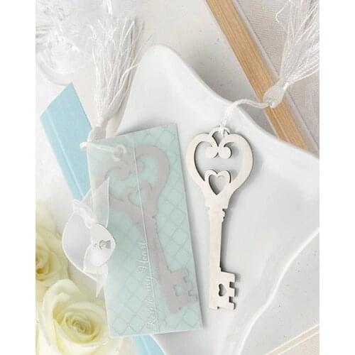 Key Bookmarks With Tassel 200pcs Silver Metal Bookmarker Wedding Favors Gifts Free shipping