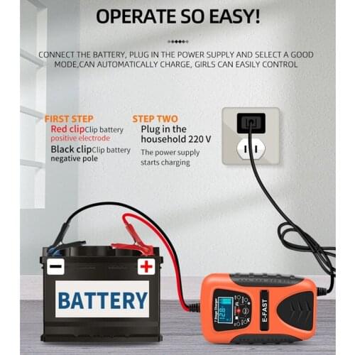 E-Fast 12V 7 Segment Multi-Battery Mode Lead-Acid Battery Charger Power Pulse Repair with LCD Digital Display
