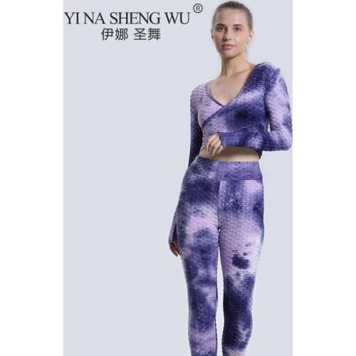 2Pcs Women Dye Sportswear Yoga Set Workout Leggings Push Up Pant Gym Pants Seamless Fitness Sports Tops Tracksuit Yoga Suit New