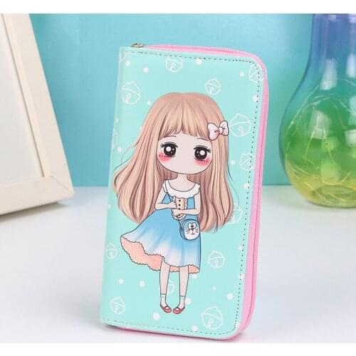 Women Wallets Lovely Dall Girls Coin Purse Fashion Lady Purses PU Leather Clutch Long Moneybags Handbags Cards Holder Burse Bag