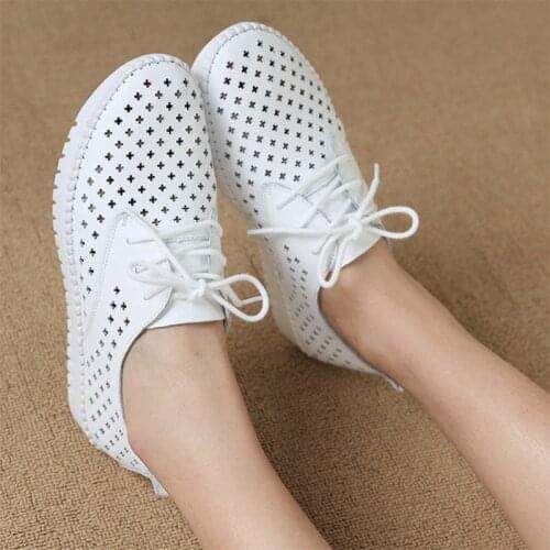 Women Sneakers 2021 Summer Sandals Soft Soled Ladies Flat Shoes Lace up Hollow out Breathable Casual Female Walking Shoes New