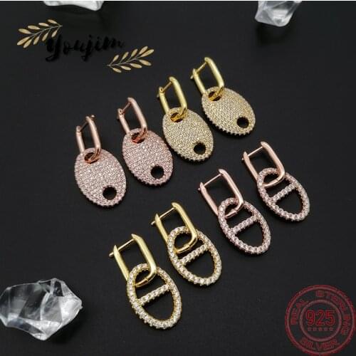 New Luxury Shiny Zircon 925 Silver Pig Nose Earrings Women Elegant Fashion Jewelry Monaco Boutique Gifts