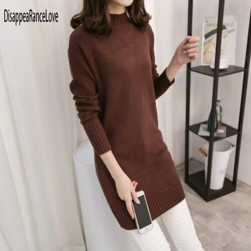 Disappearancelove Hot 2021 Autumn Winter Women Long Sweaters Pullovers Fashion Turtleneck Thickening Slim Cotton Clothing