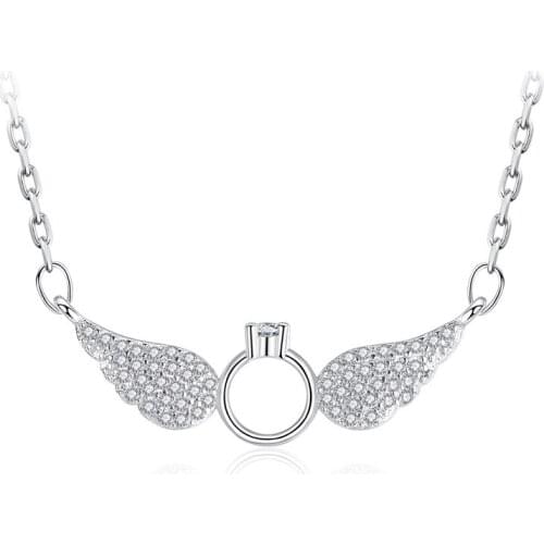 Silver Necklaces Shiny Crystal Angel Wings 925 Sterling Silver Short Chain Necklaces Women Jewelry Wedding Gift Drop Shipping