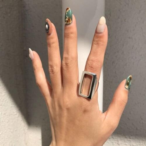 LouLeur Real 925 Sterling Silver Rectangular Ring Minimalist Geometric Adjustable Open Rings For Women Luxury 925 Fine Jewelry