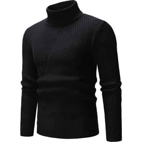 2020 Winter Men Turtleneck Sweater Men Warm Casual Black Pullovers Male Slim Knitted Sweater M-XXL