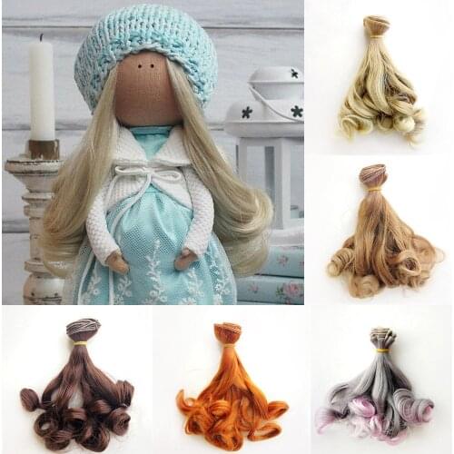 1PC 15*100CM Gradient/Natural Color Curly Hair Extensions for BJD/SD/Blyth/American All Dolls DIY Doll Wigs Heat Resistant Wire