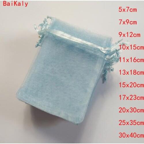 100pcs Sky blue Drawstring Organza Bags favor Wedding Pouches Jewelry Packaging Bags Gift Bag Party Decoration Supplies pouch