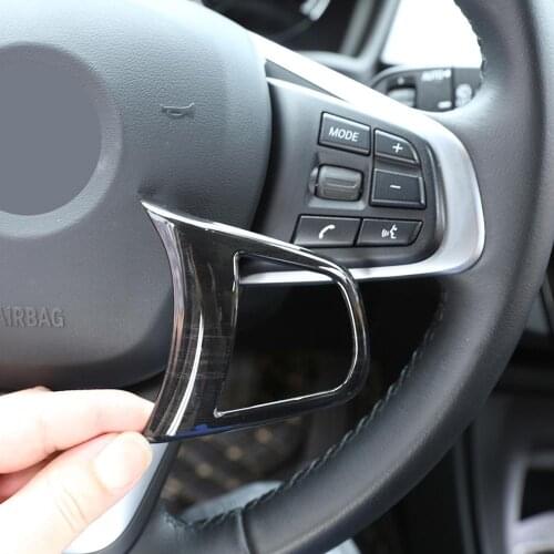 2pcs Black Wood Grain ABS Steering Wheel Button Frame Trim for BMW X1 X2 F48 F47 2016-2019 Travel Version Model Accessories