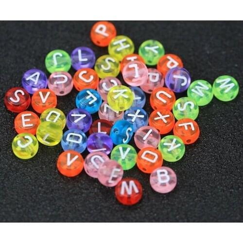 2021 New Arrive 100pcs Round white Letter A to Z Acrylic pinkycolor Beads for DIY Jewelry Making 7*3.5mm