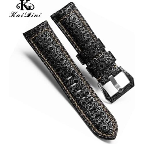 22 24 26mm for PAM441 448 312 series Retro pattern watch belt fashion stitched Genuine Leather Watchband Universal men wristband