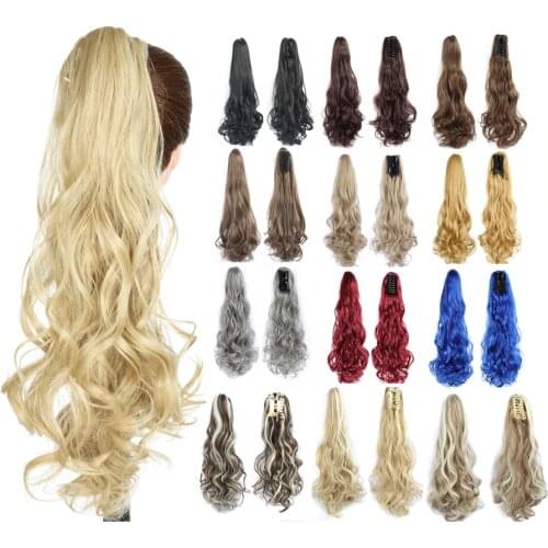 22 Inch Synthetic Claw Clip Drawstring Ponytail Extensions False Pigtail Curly Wavy False Tail Hairpiece Pony Tail Attached Hair