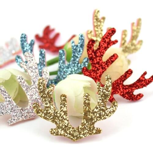 40Pcs 3*4cm Glitters Christmas Reindeer Antlers Appliques Craft Decoration Handmade Headwear Hair Clips Accessories Wholesale