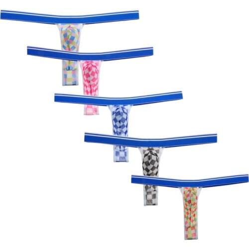 5Pcs/Lot Mens Colorful Plaid Thong Mesh Mini Bikinis T-Back Underwear Bulge Pouch G-string