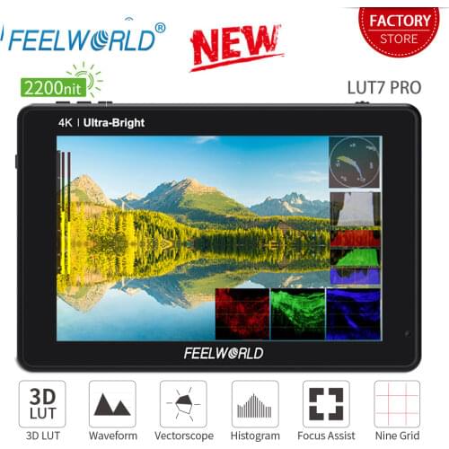 FEELWORLD LUT7 PRO 7 Inch 2200nits DSLR Camera Field Monitor 3D LUT Touch Screen HDR UltraBright 4K HDMI Input Output 1920X1200