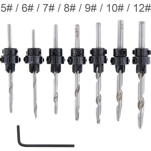 7pcs/lot 4241 HSS Wood Screw Drilling Opener Chamfer Cone Hole Drill Reaming Drill with Small Wrench for Hard Wood Drilling