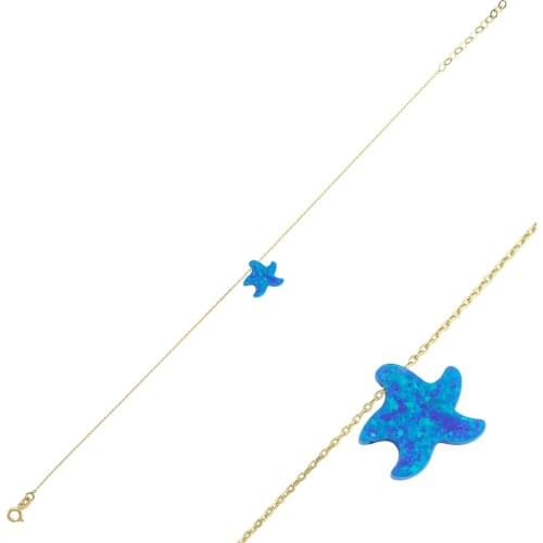 14k (585) Gold Opal Stone Adjustable Starfish Bracelet