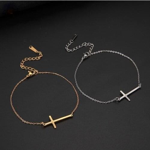 Charm Bracelet Simple Stainless Steel Smooth Cross Bracelet Titanium Steel Christian Lobster-claw-clasps Classic Jewelry Gift