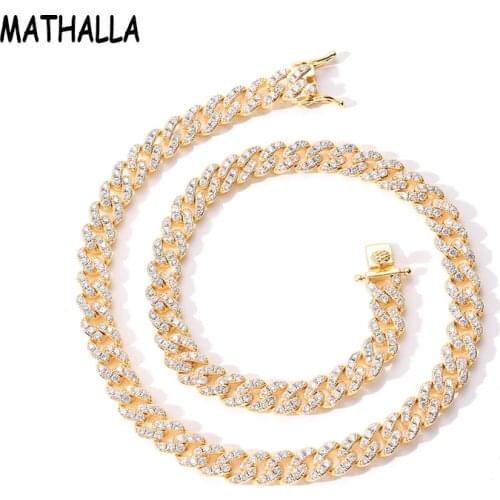 MATHALLA Newest 9MM Iced Out CUbic Zircon Cuban Chain Necklace White Gold Brass Hiphop Micro Paved CZ Chain Jewelry for Women