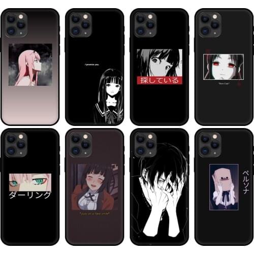Black tpu case for iphone 5 5s se 2020 6 6s 7 8 plus x 10 XR XS 11 12 mini pro MAX back cover Sad Japanese Anime Aesthetic