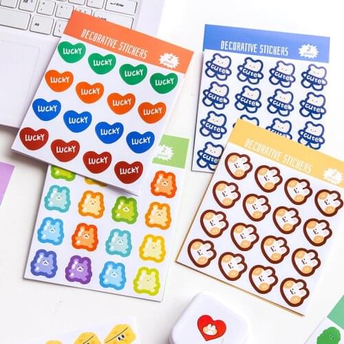 Cartoon Rainbow Bear Cute Label Sticker Reward Kids Account Book Album Sealing Decorative Stickers Scrapbooking DIY Stationery