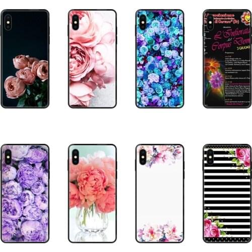 Black Soft Tpu Phone Case Cover For Huawei Honor 6A 7A 7X 8C 8X 9 9A 9I 9X 10 10I 20 20I 20S Lite Pro Awesome Purple Peonies
