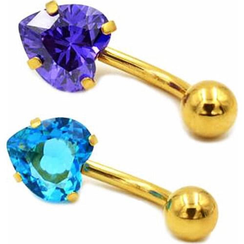 Zircon belly button ring human body piercing golden stainless steel belly button nail heart-shaped zircon belly button ring