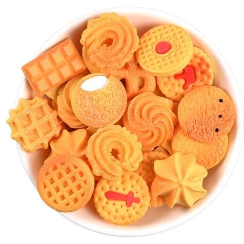 DIY Jewelry Findings Kawaii Resin Cabochons Imitation Food Biscuit Embellishments Scrapbooking Craft Cameo Beads 20pcs