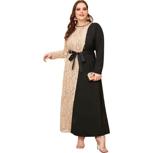 Sequined Tassel Long Dress Elegant 4XL 5XL Loose Plus Size Dresses Muslim Maxi Drsses Women Robes Loose Sleeve Vestidos TA16168