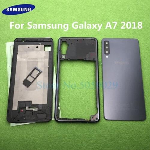 For Samsung Galaxy A7 2018 A750 SM-A750F Middle Front Frame Full Housing Rear Case Bezel Holder Frame Back Glass Cover door