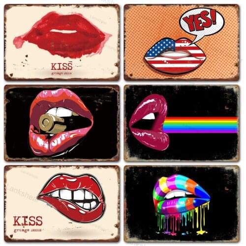 Sexy Kiss Red Lips Graffiti Natinal Flag Tin Signs Vintage Metal Plaques Coffee Shop Bar Art Decor Home Iron Paintings Posters