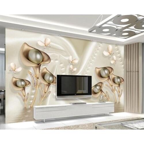 WELLYU Custom wallpaper photo 3d Calla Leaf Butterfly Silk Water Reflection Room Living Bedroom TV wallpaper for walls 3 d3D