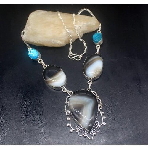 Gemstonefactory Jewelry Big Promotion 925 Silver Botswana Agate Colorful Topaz Ladies Women Chain Necklace 46cm 202101656