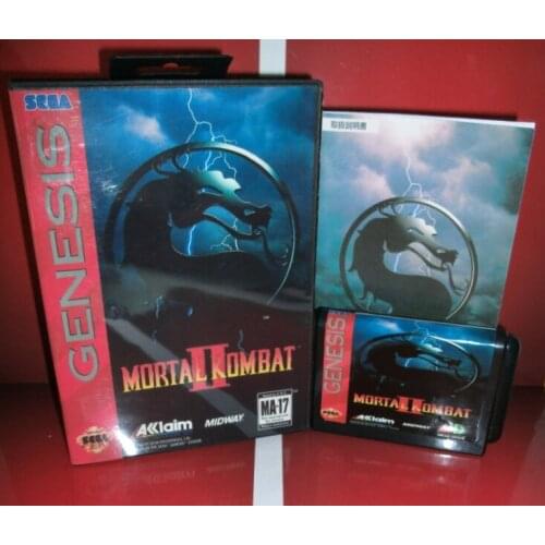 Mortal Kombat 2 - MD Game Cartridge US Cover with box and manual For Sega Megadrive Genesis Video Game Console 16 bit MD card