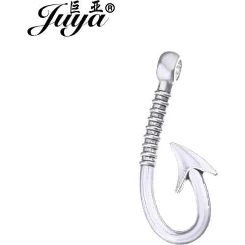 JUYA 6pcs/lot Antique Silver Plated Fish Hooks Anchor Charms Pendant Bracelet Necklace Jewelry Making DIY Handmade AO0658