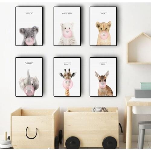 Giraffe Elephant Animal Canvas Painting Posters and Prints Scandinavian Nordic Style Wall Art Picture Kids Room For Living Room