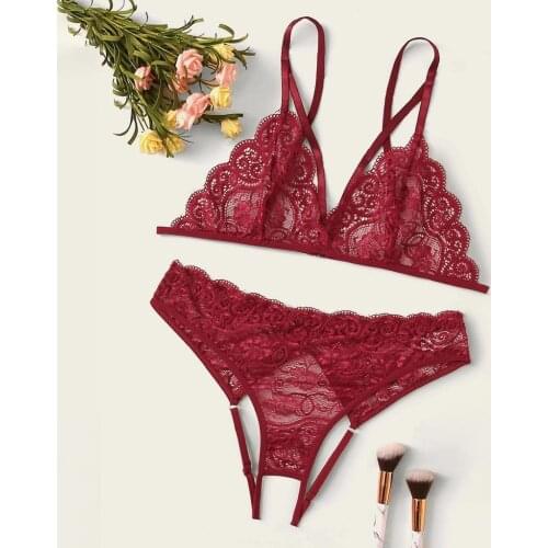 Women Plus Size Sexy Bra Lace Transparent Lingerie Bra+Thong Underwear Set Black Women Push Up Lingerie Set Sleepwear