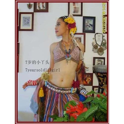 Lace Tribal Belly Dance Bra Top Halter Neck Gothic Gypsy Bohemian Top DJ18