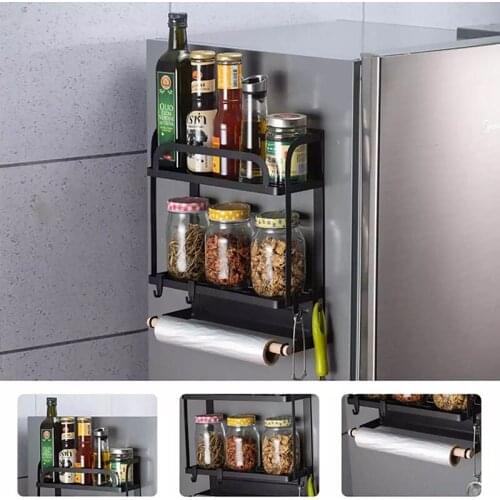 Magnetic Spice Rack Magnet Fridge Shelf Kitchen Storage Rack Spice Hang Racks Decorative Metal Shelf Kitchen Organizer With Hook