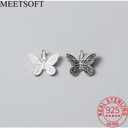 MEETSOFT Romantic 925 Sterling Silver Butterfly Minimlist Charms Special of DIY Handmade Necklace Decoration Bracelet Accessory