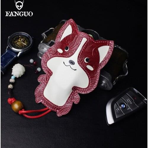 Cute Animal Genuine Leather Key Pouch Handmade Pull-type Smart Key Holder Housekeeper Keychain Bag For Unisex