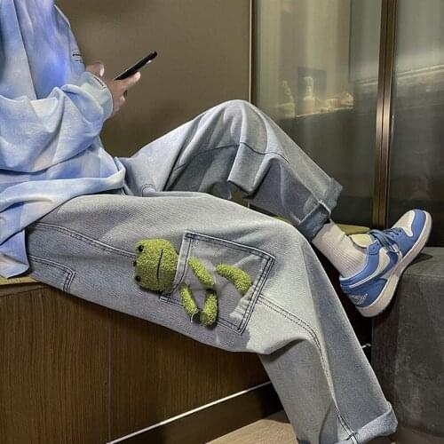 2021 Mens Blue/black Color Baggy Homme Jeans Side Dolls Loose Casual Pants Fashion Trend Biker Denim Trousers Plus Size S-2XL