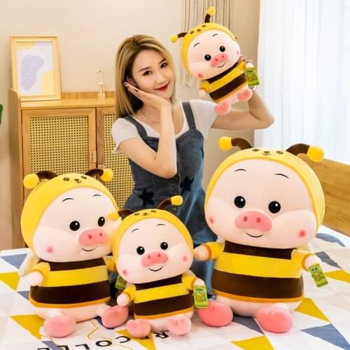 Poupée de cochon rose pink pig turned into a little bee plush stuffed animal toy pillow doll home decoration gift anti-extrusion