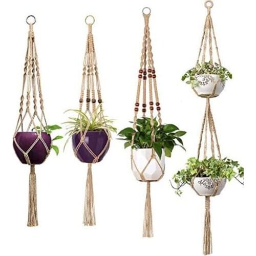 NEW Macrame Wall Hanging Plant Hanger Linen Rope Hanging Planter Basket Indoor Outdoor Flower Pot Net Home Garden Balcony Decor