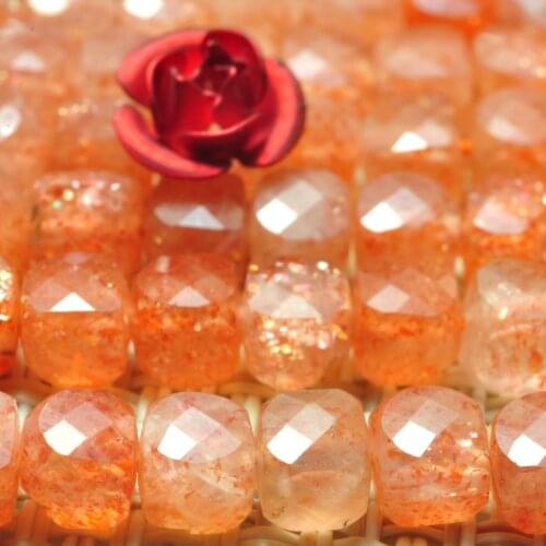Natural Orangesunstone A grade Faceted Cube Loose Beads Wholesale Gemstone Semi Precious Stone Bracelet Necklace Jewelry Making