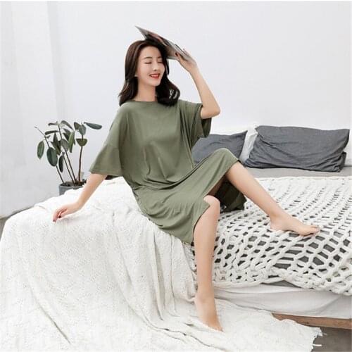 Army Green Nightdress Modal Sleepwear Short Sleeve Loose XL Sexy Female Summer Thin Pregnant Woman Dress Home Wear Nightgown