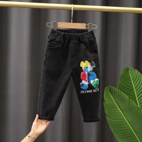 Autumn Kids Boys Clothes Jeans Baby Boy Casual Trousers Cartoon Pants Children Denim Clothing Graffiti Rainbow Bear Pants 2-8Y