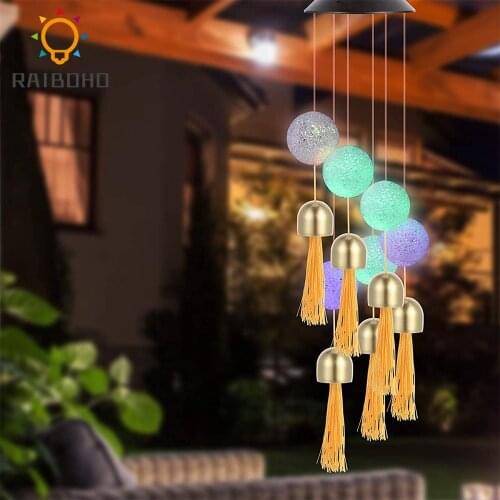 Solar Wind Chime Crystal Ball Wind Chimes with Bells Color Changing LED Hanging Patio Lights For Garden Yard Home Birthday Paty