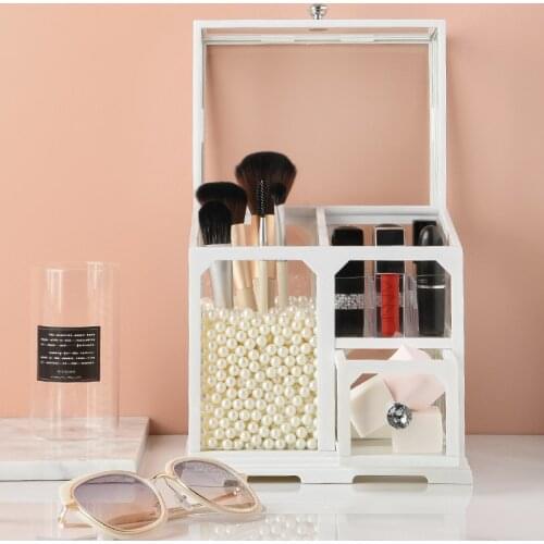 Transparent Glass Makeup Brush Beauty Brush Storage Eyebrow Pencil Barrel Desktop Acrylic Storage Box Dust-proof Cover Brush
